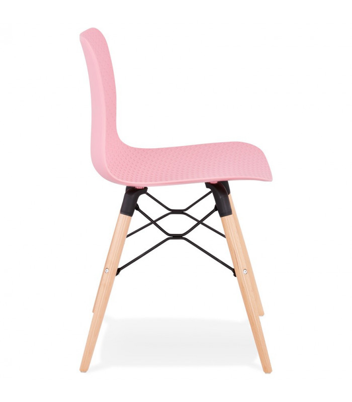 Chaise design rose en plastique et bois Delphine