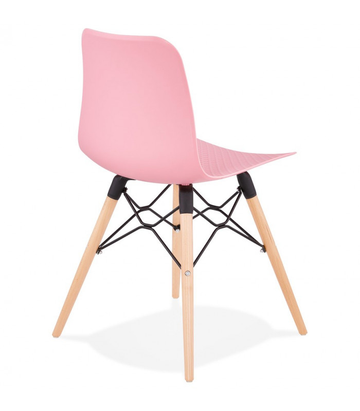 Chaise design rose en plastique et bois Delphine
