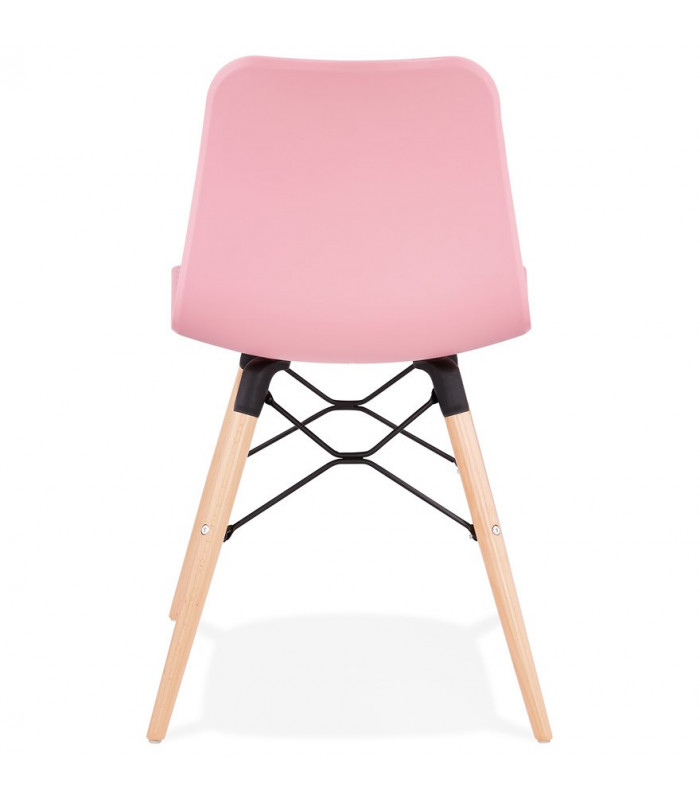 Chaise design rose en plastique et bois Delphine